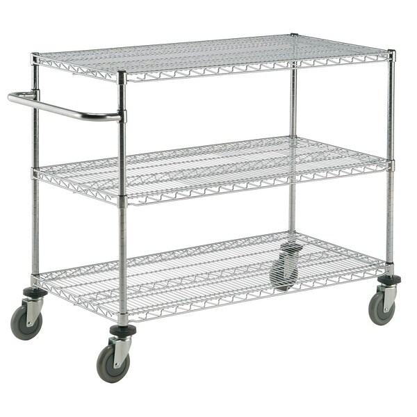 Global Equipment Nexel Curbside Cart, Chrome, 48"L x 24"W x 40"H, 3 Wire Shelves, Polyurethane Casters CS24483C - main